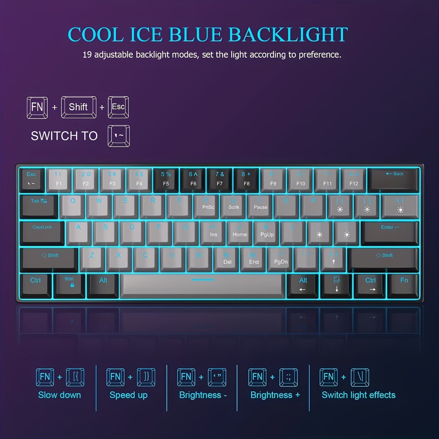 Tastatura gaming mageGee 60% mecanica cu switch-uri blue și iluminare LED