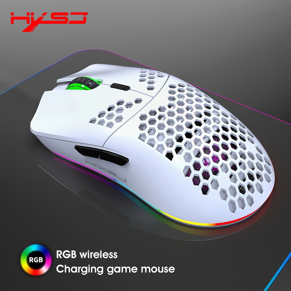 Mouse Wireless HXSJ cu Iluminare RGB și Baterie Reîncărcabilă