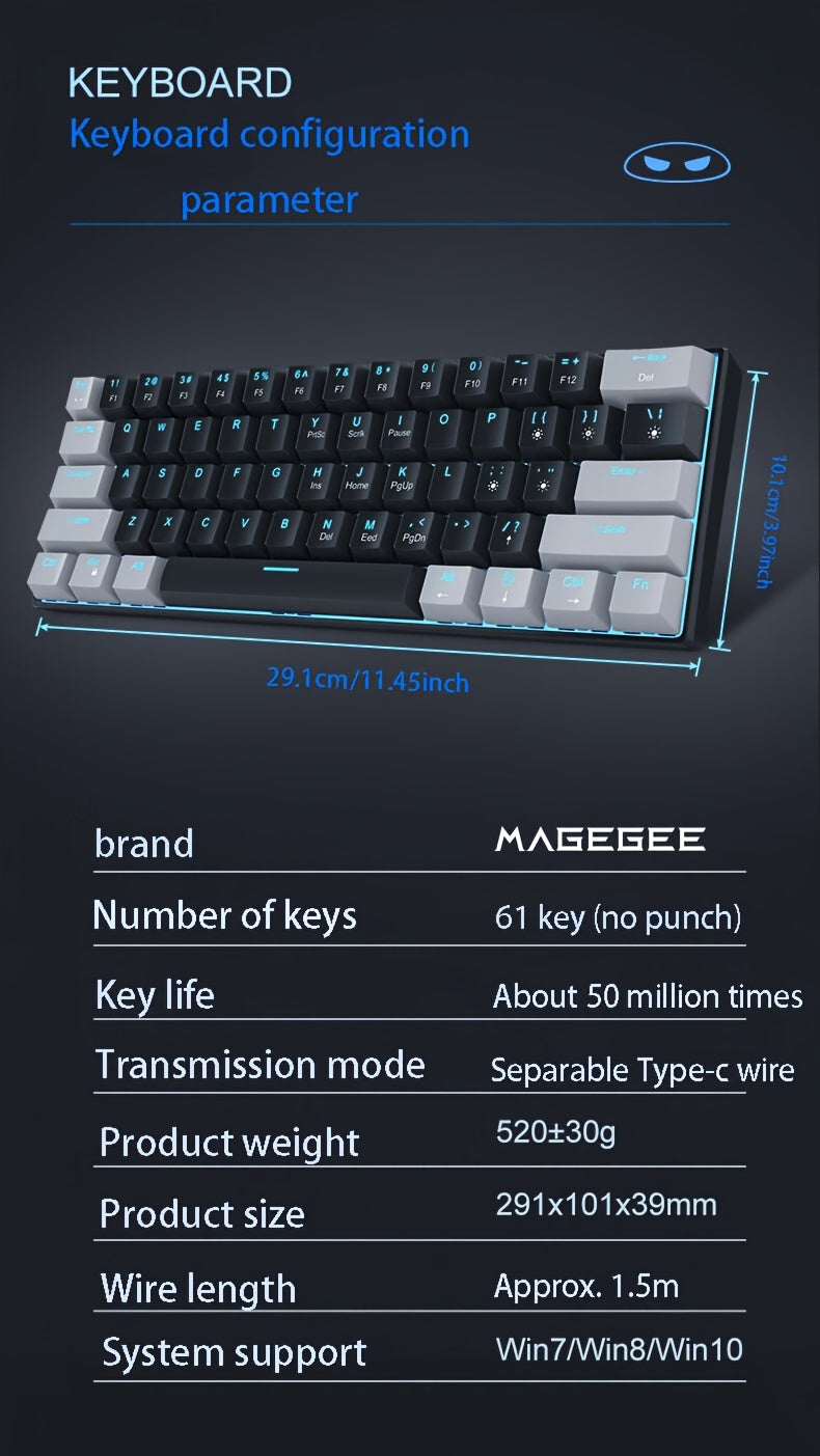 Tastatura gaming mageGee 60% mecanica cu switch-uri blue și iluminare LED