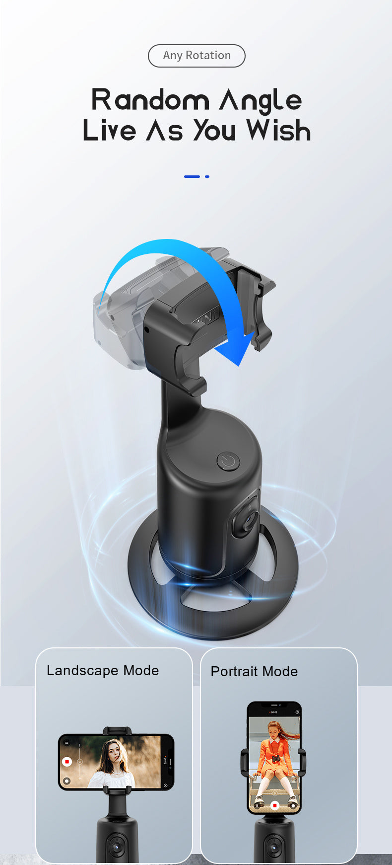 Trepied Inteligent Auto cu Urmărire 360° pentru Telefon – Ideal Vlog și Live Streaming