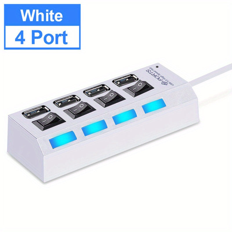 Hub USB 2.0 cu 4/7 Porturi și LED + Comutator On/Off pentru PC și Laptop