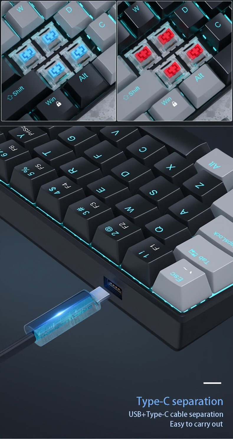 Tastatura gaming mageGee 60% mecanica cu switch-uri blue și iluminare LED