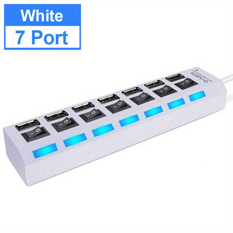 Hub USB 2.0 cu 4/7 Porturi și LED + Comutator On/Off pentru PC și Laptop