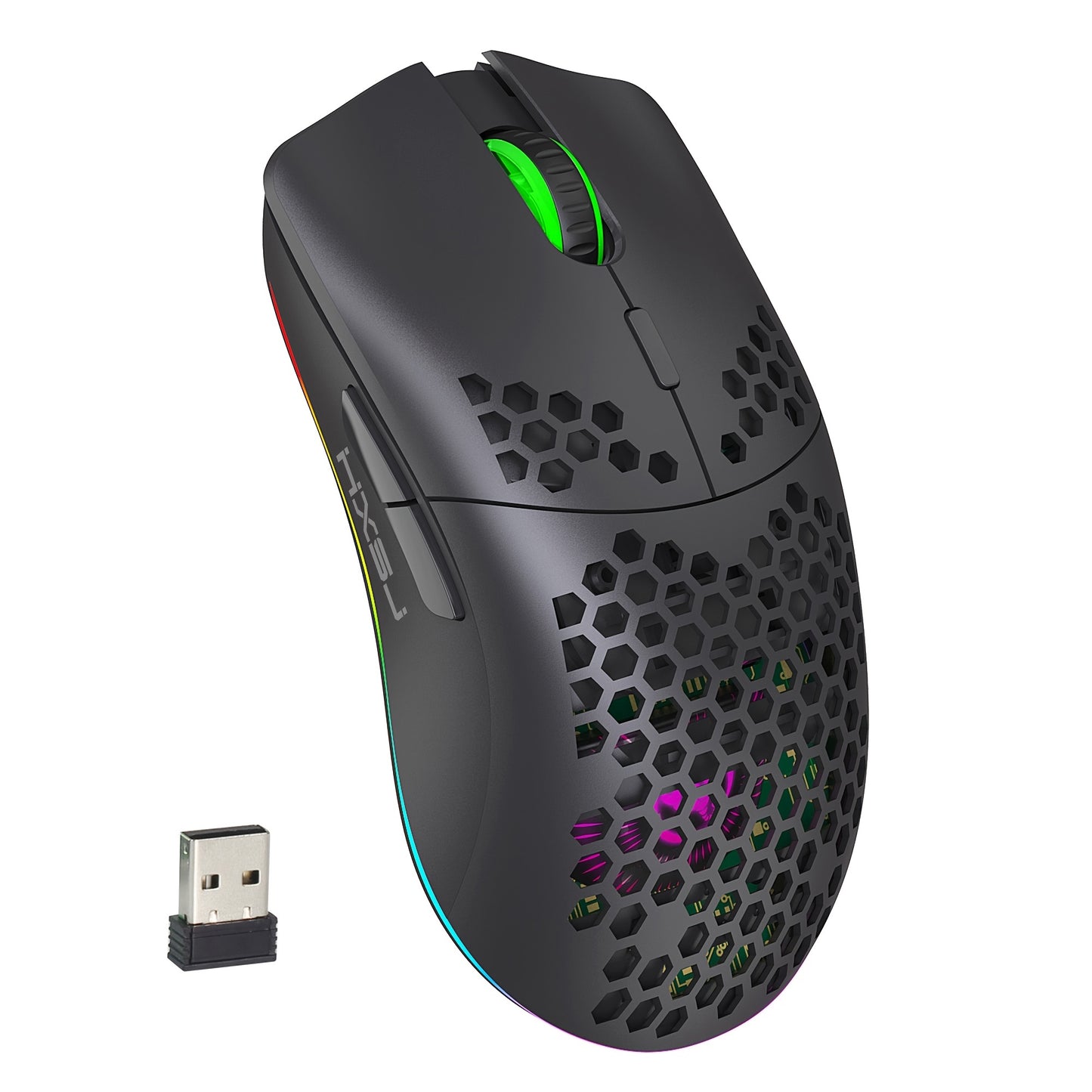 Mouse Wireless HXSJ cu Iluminare RGB și Baterie Reîncărcabilă