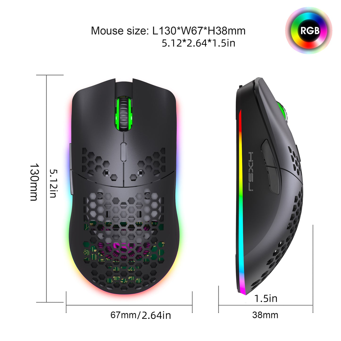 Mouse Wireless HXSJ cu Iluminare RGB și Baterie Reîncărcabilă