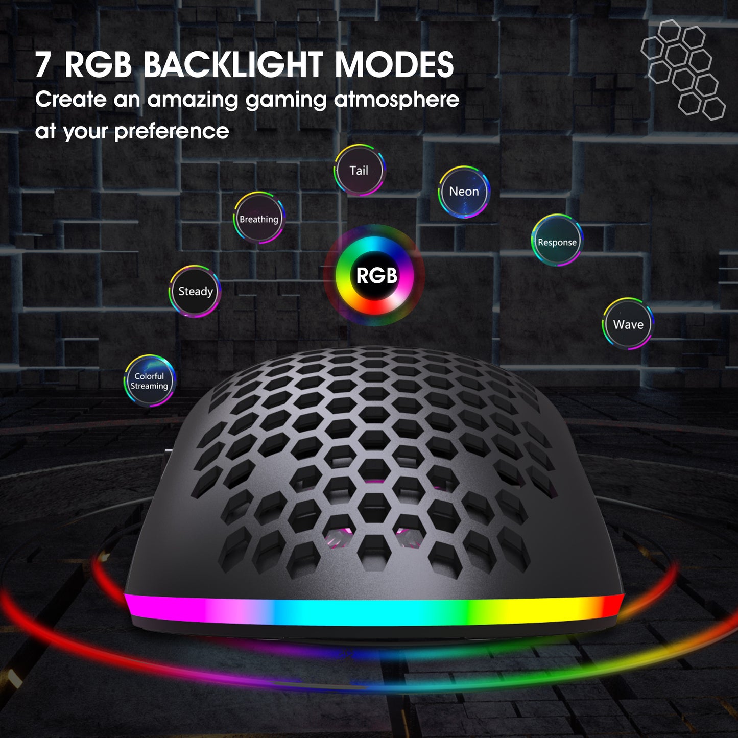 Mouse Wireless HXSJ cu Iluminare RGB și Baterie Reîncărcabilă