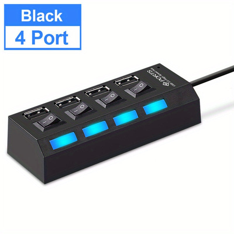 Hub USB 2.0 cu 4/7 Porturi și LED + Comutator On/Off pentru PC și Laptop